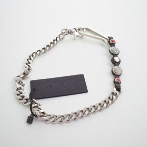Replay Men's Leather and Metal Curb Link Wallet Chain